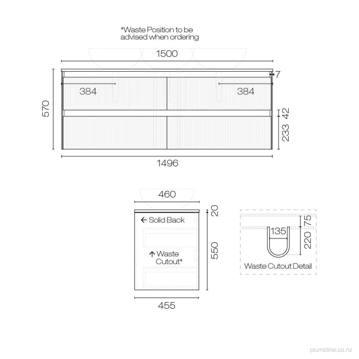 Strata Opaco 1500 4 Drawer Vanity