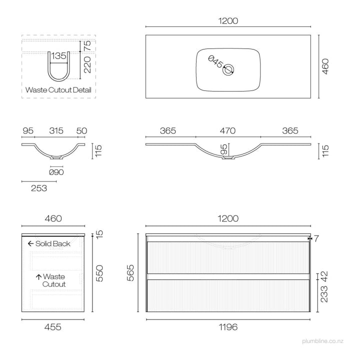 Strata Spio 1200 2 Drawer Vanity