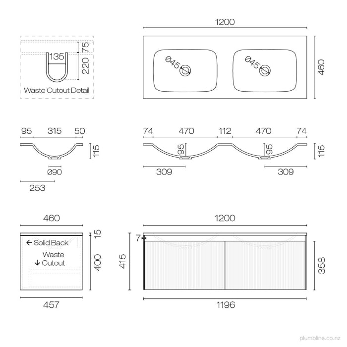 Strata Spio 1200 2 Drawer Vanity Double Basin