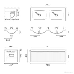 Strata Spio 1200 2 Drawer Vanity Double Basin