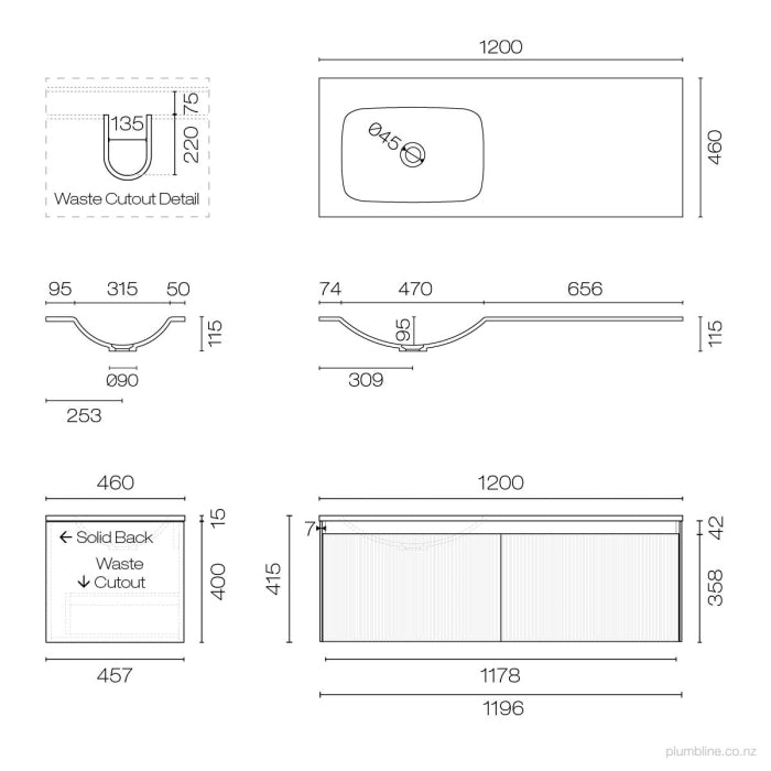 Strata Spio 1200 2 Drawer Vanity Left Basin