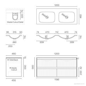 Strata Spio 1200 4 Drawer Vanity Double Basin