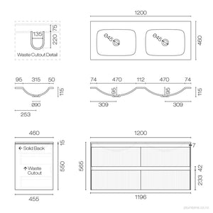 Strata Spio 1200 4 Drawer Vanity Double Basin