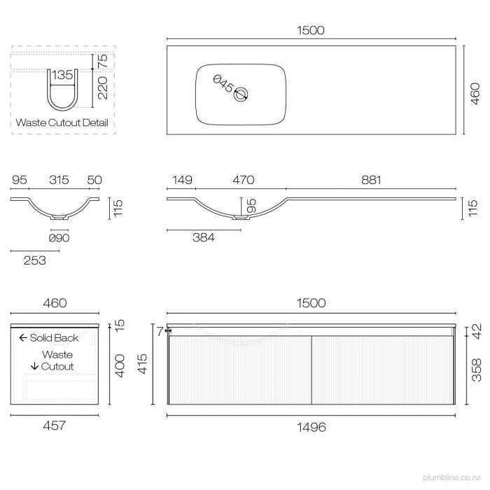 Strata Spio 1500 2 Drawer Vanity Left Basin