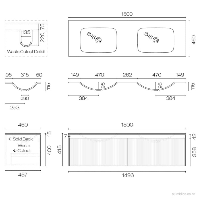 Strata Spio 1500 2 Drawer Vanity Double Basin