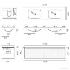 Strata Spio 1500 2 Drawer Vanity Double Basin