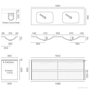 Strata Spio 1500 4 Drawer Vanity Double Basin