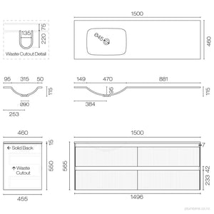 Strata Spio 1500 4 Drawer Vanity Left Basin