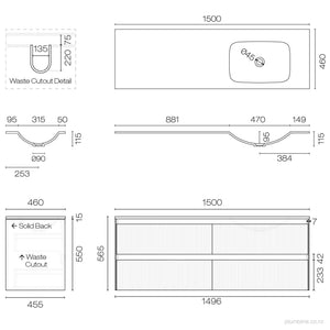 Strata Spio 1500 4 Drawer Vanity Right Basin