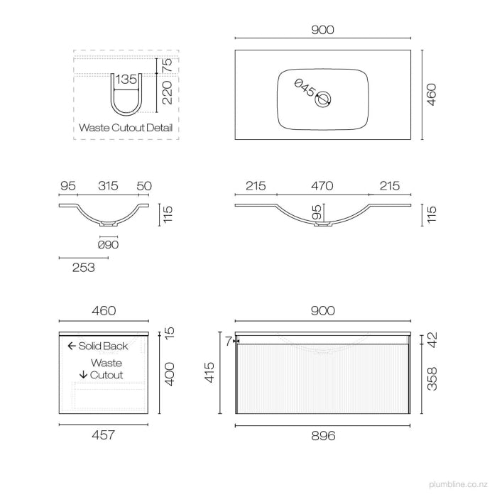 Strata Spio 900 2 Drawer Vanity