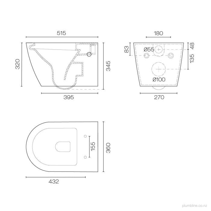 Rose & Stone Harlow | Rimless Wall Hung Toilet With Thick Seat