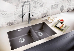 Blanco Kitchen Sinks - Granite Blanco Silgranit Subline 480/320-U Double Sink | Rock Grey