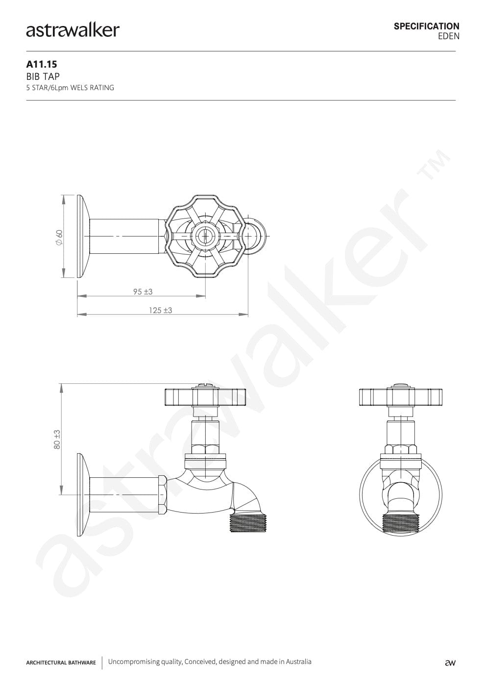 Astra Walker Bathroom tapware Astra Walker Eden Bib Tap | Brass Handle