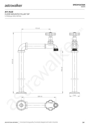 Astra Walker Bath Taps Astra Walker Eden Floor Mounted Pillar Tap | Red Handle