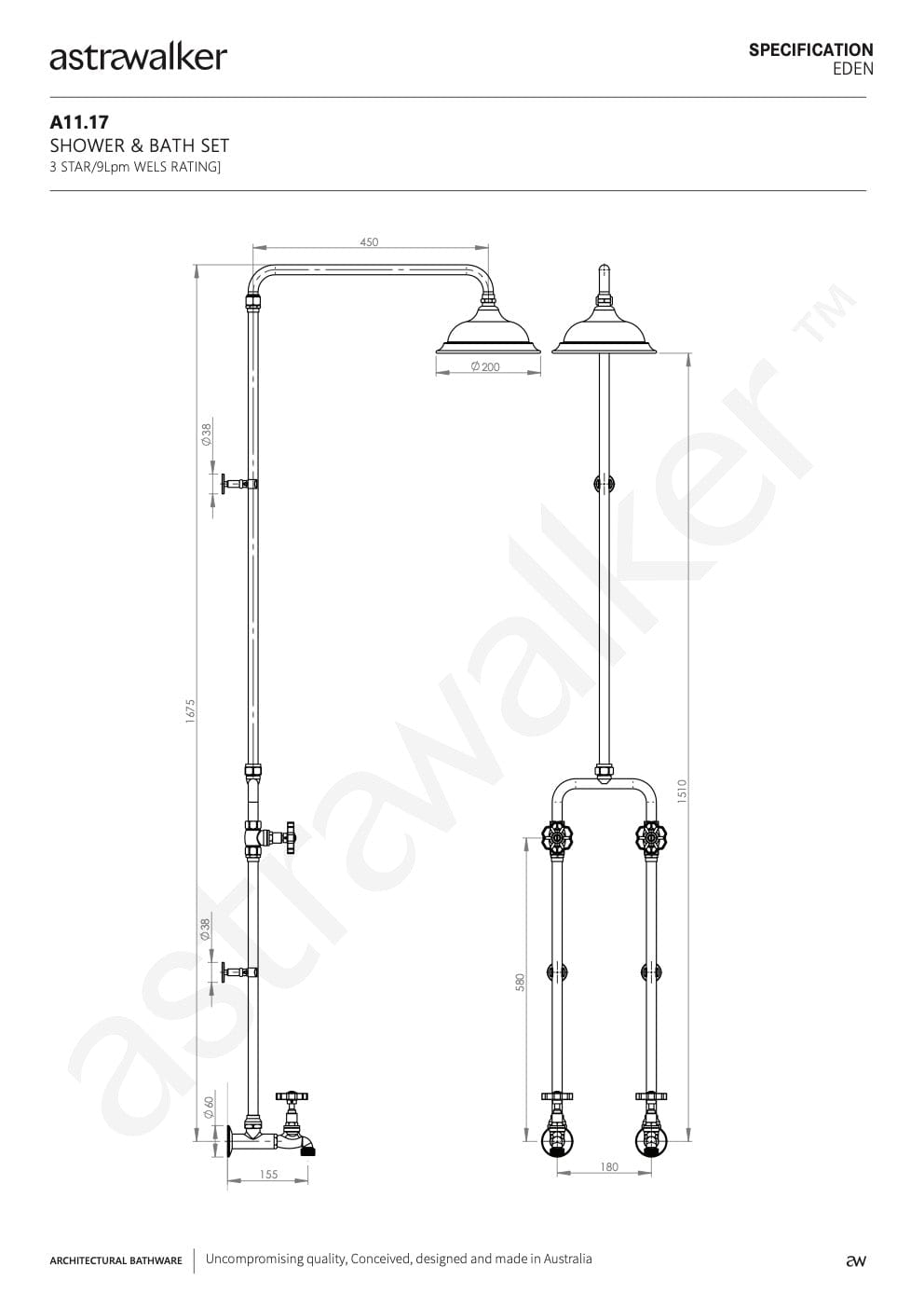 Astra Walker Showers Astra Walker Eden Bath & Shower Set | Brass Handle