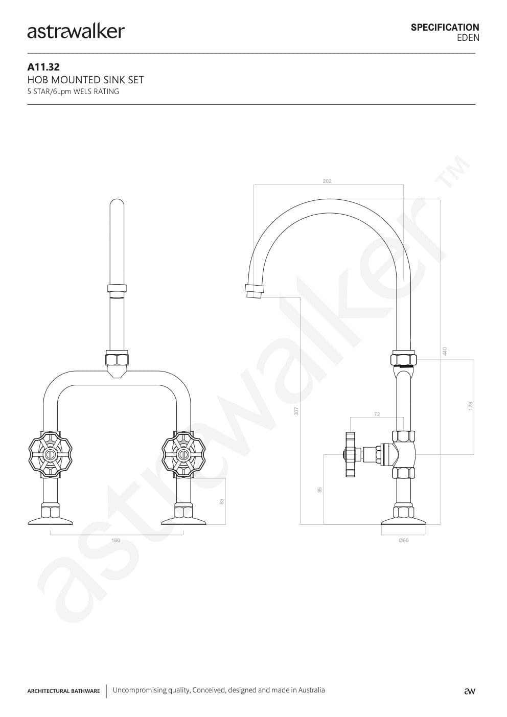 Astra Walker Kitchen Taps Astra Walker Eden Hob Mounted Sink Set | Brass Handle