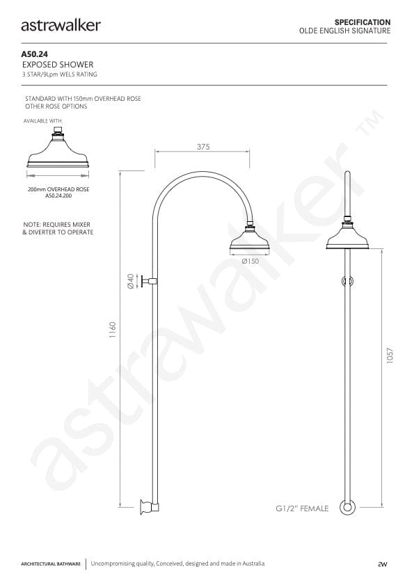 Astra Walker Showers Astra Walker Signature Exposed Shower with 150mm Rose