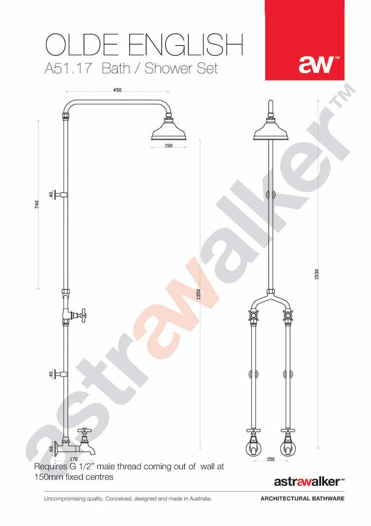 Astra Walker Showers Astra Walker Olde English Exposed Bath & Shower Set with Taps