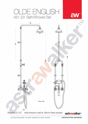 Astra Walker Showers Astra Walker Olde English Exposed Bath & Shower Set with Taps, Diverter & Single Function Hand Shower