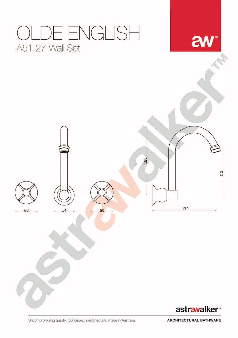 Astra Walker Basin Taps Astra Walker Olde English Gooseneck Wall Set with 170mm Spout