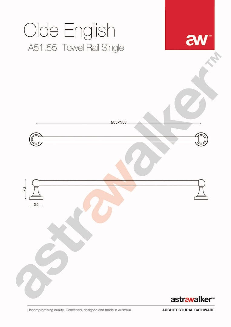 Astra Walker Bathroom Accessories Astra Walker Olde English Single Towel Rail 600mm