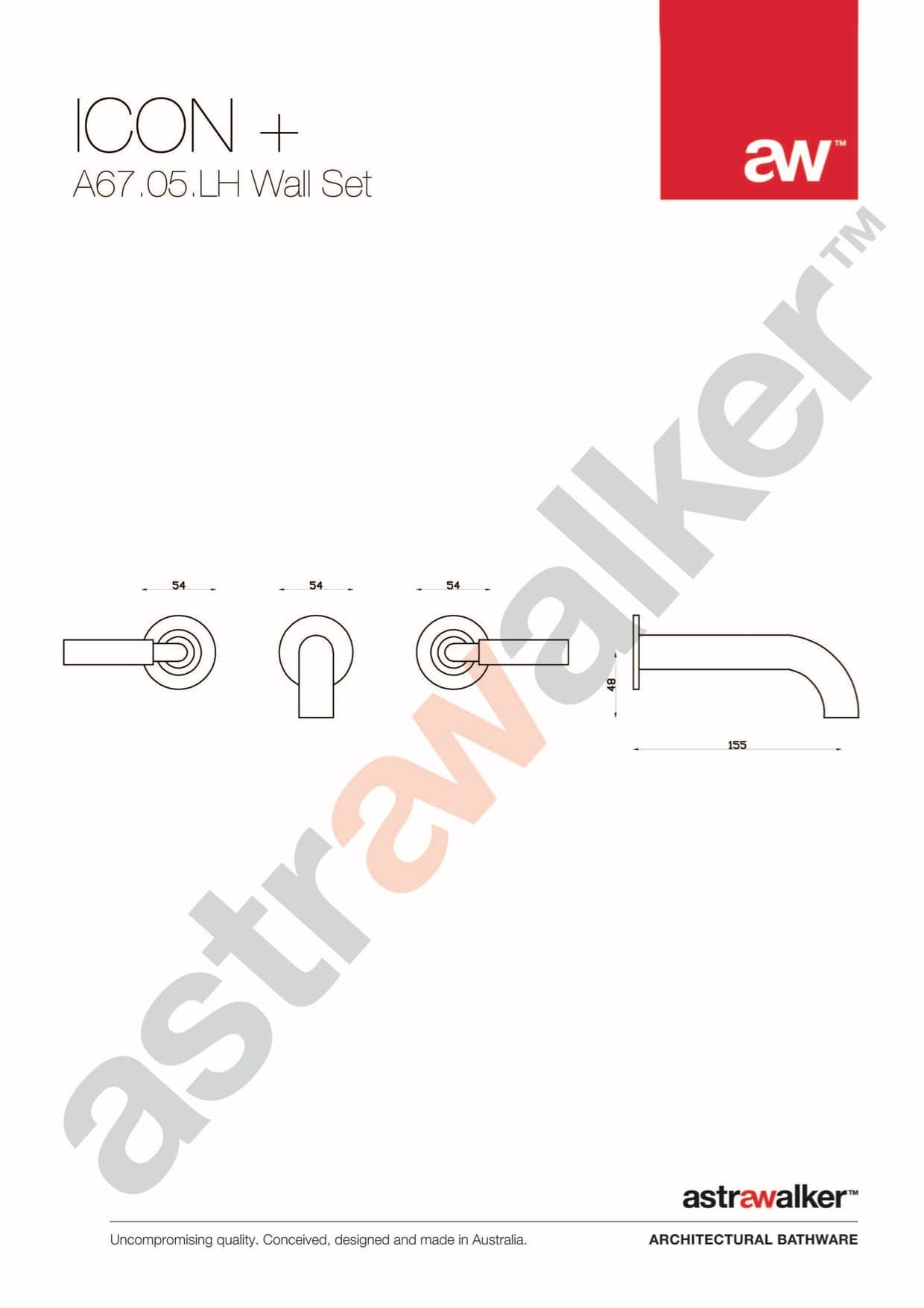 Astra Walker Basin Taps Astra Walker Icon + Lever Wall Set with 155mm Spout
