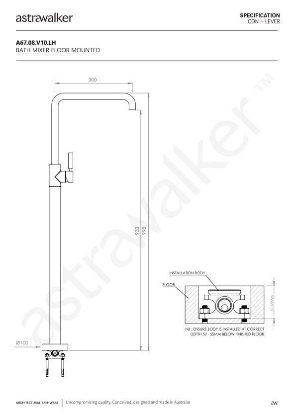 Astra Walker Wall Mixers Astra Walker Icon + Lever Floor Mounted Bath Mixer