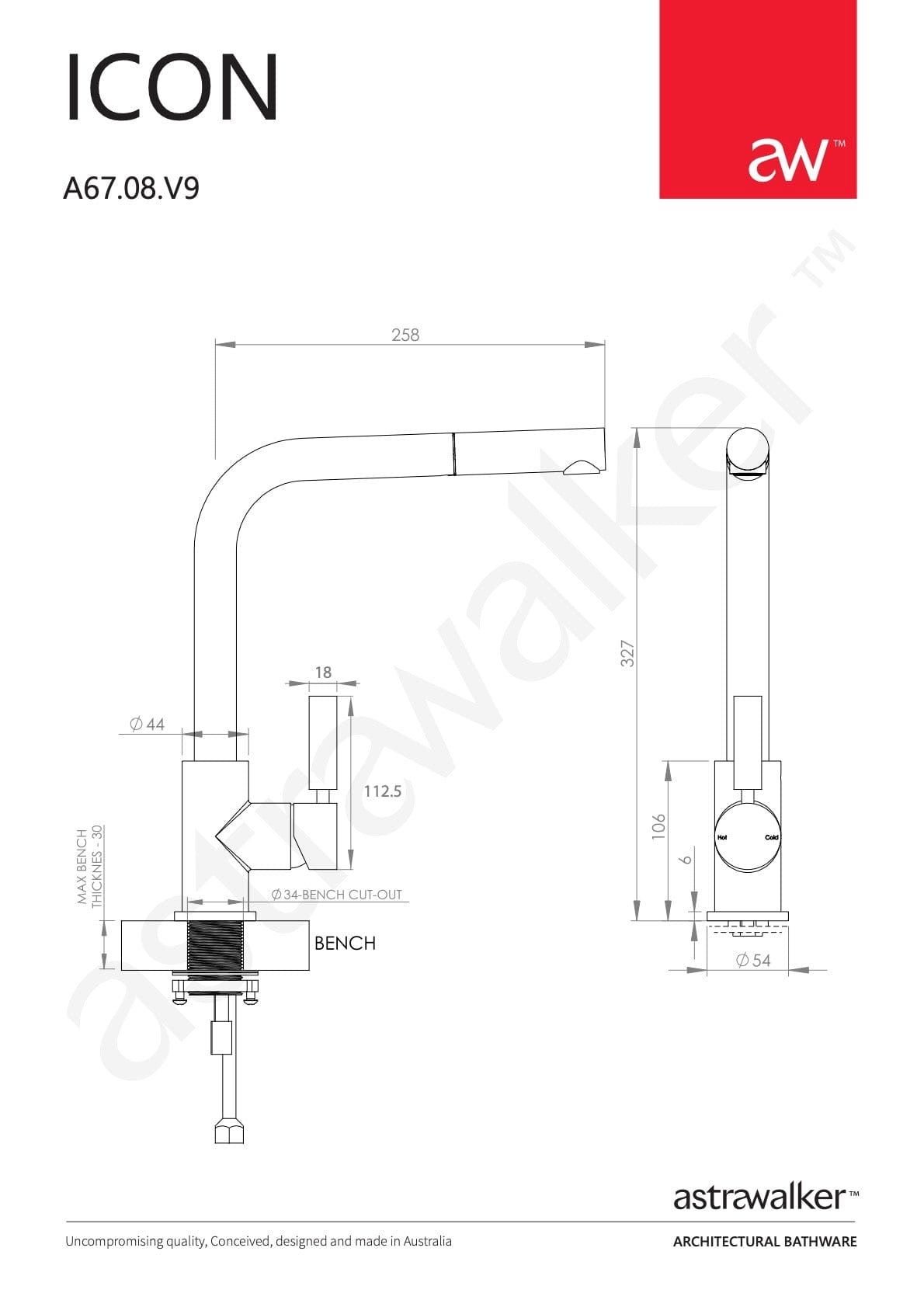 Astra Walker Kitchen Tap Astra Walker Icon + Lever Sink Mixer with Pull Out Spout