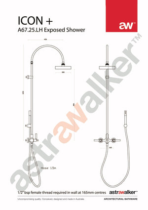 Astra Walker Shower Astra Walker Icon + Lever Exposed Shower Set with Taps, Diverter & Single Function Hand Shower on Wall Hook