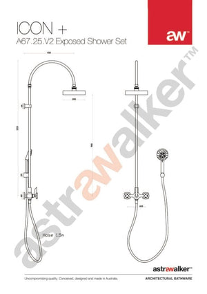 Astra Walker Shower Astra Walker Icon + Exposed Shower Set with Taps, Diverter & Multi-Function Hand Shower on Wall Hook