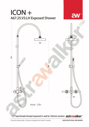 Astra Walker Shower Astra Walker Icon + Lever Exposed Shower Set with Taps, Diverter & Single Function Hand Shower