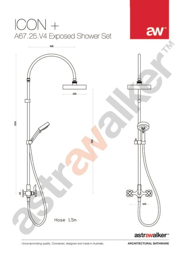 Astra Walker Shower Astra Walker Icon + Exposed Shower Set with Taps, Diverter & Multi-Function Hand Shower