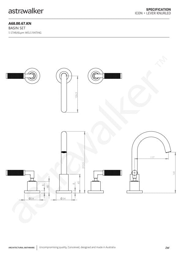 Astra Walker Basin Taps Astra Walker Knurled Icon + Lever Gooseneck Basin Set with 117mm Spout