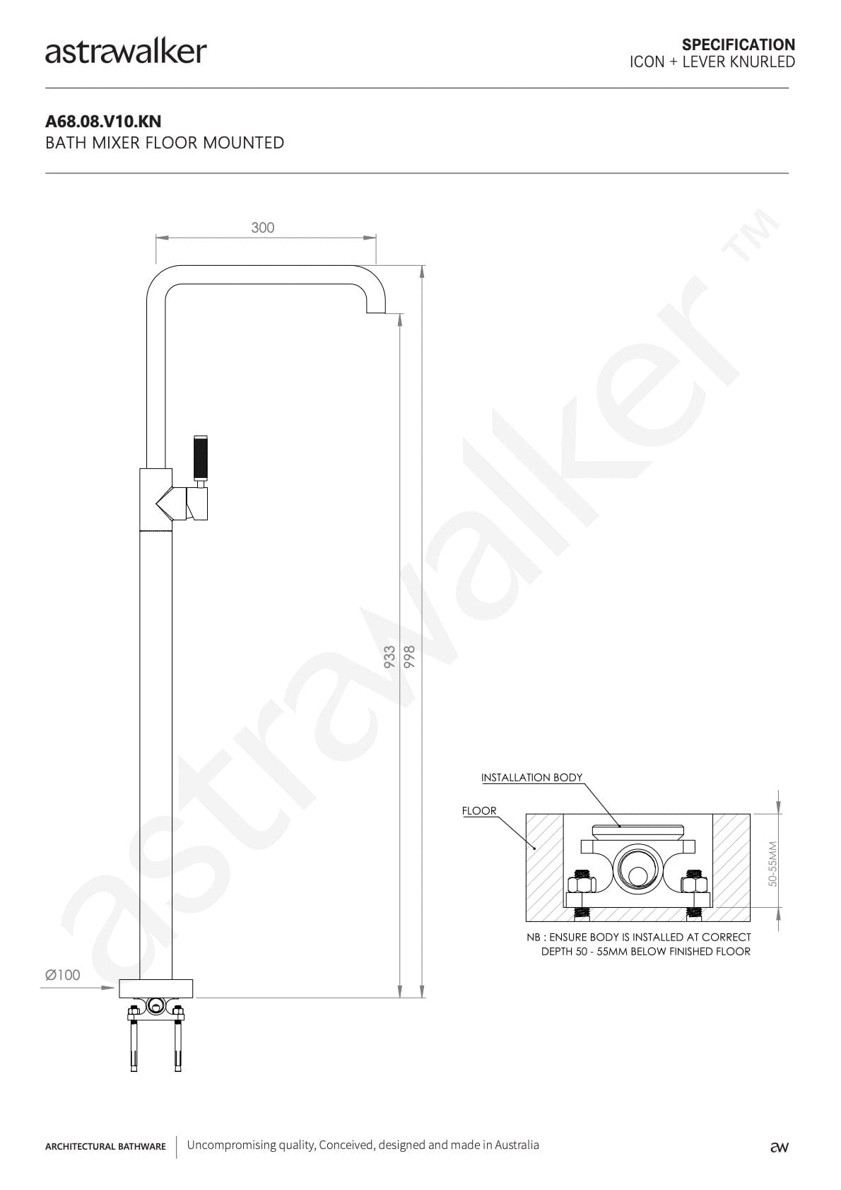 Astra Walker Bath Taps Astra Walker Knurled Icon + Lever Floor Mounted Bath Mixer