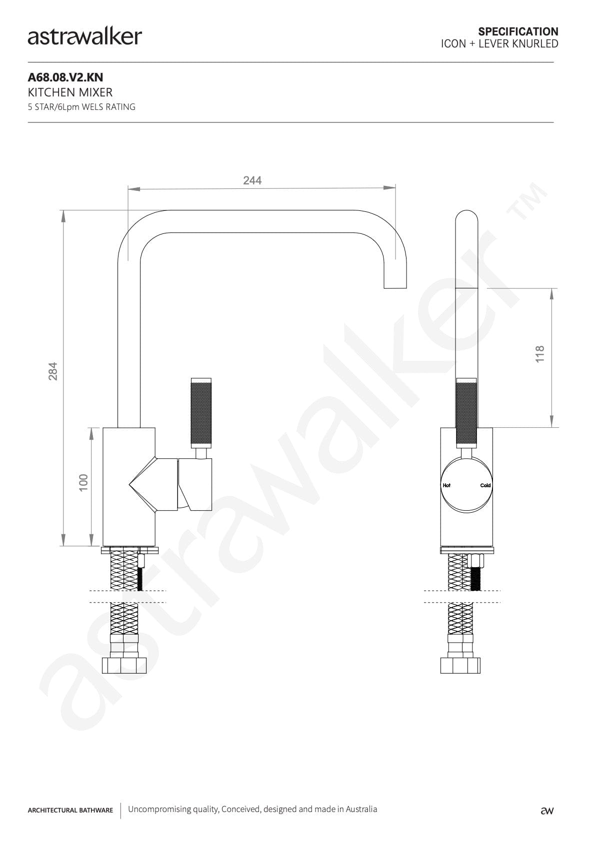 Astra Walker Kitchen Taps Astra Walker Knurled Icon + Lever Traditional Sink Mixer