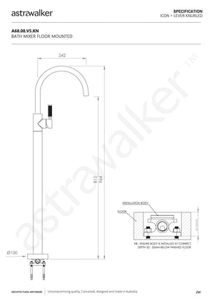 Astra Walker Bath Taps Astra Walker Knurled Icon + Lever Gooseneck Floor Mounted Bath Mixer