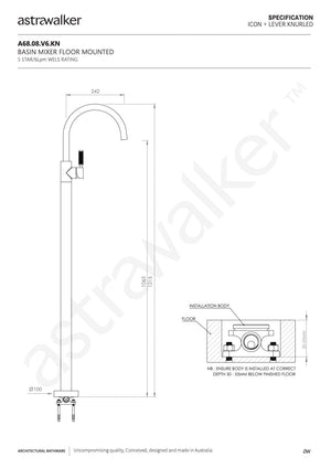 Astra Walker Basin Taps Astra Walker Knurled Icon + Lever Gooseneck Floor Mounted Basin Mixer