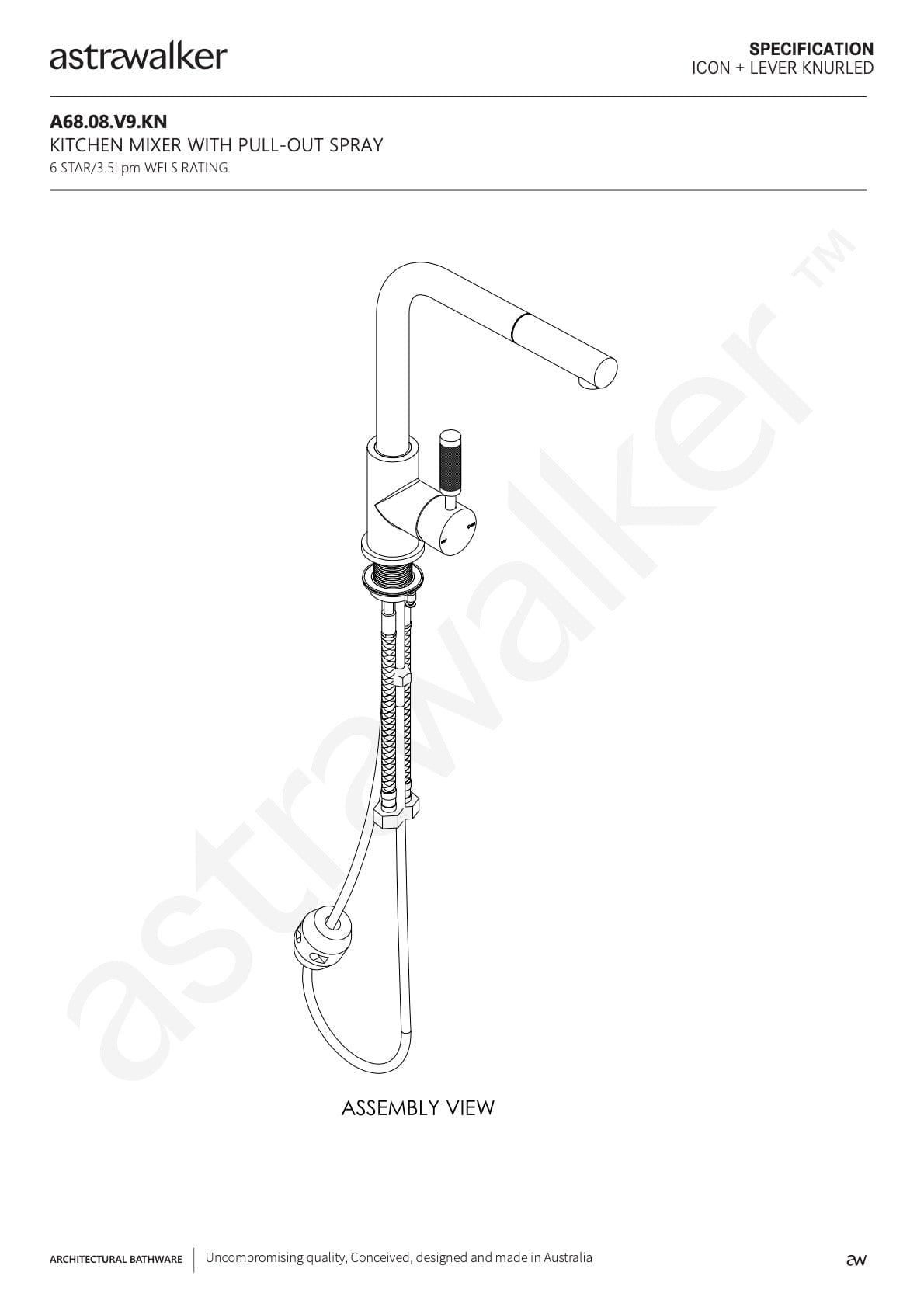 Astra Walker Kitchen Taps Astra Walker Knurled Icon + Lever Sink Mixer with Pull Out Spout