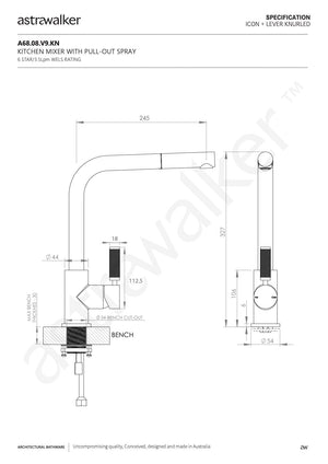 Astra Walker Kitchen Taps Astra Walker Knurled Icon + Lever Sink Mixer with Pull Out Spout