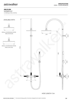 Astra Walker Showers Astra Walker Knurled Icon + Lever Exposed Shower Set with Taps, Diverter & Single Function Hand Shower on Wall Hook