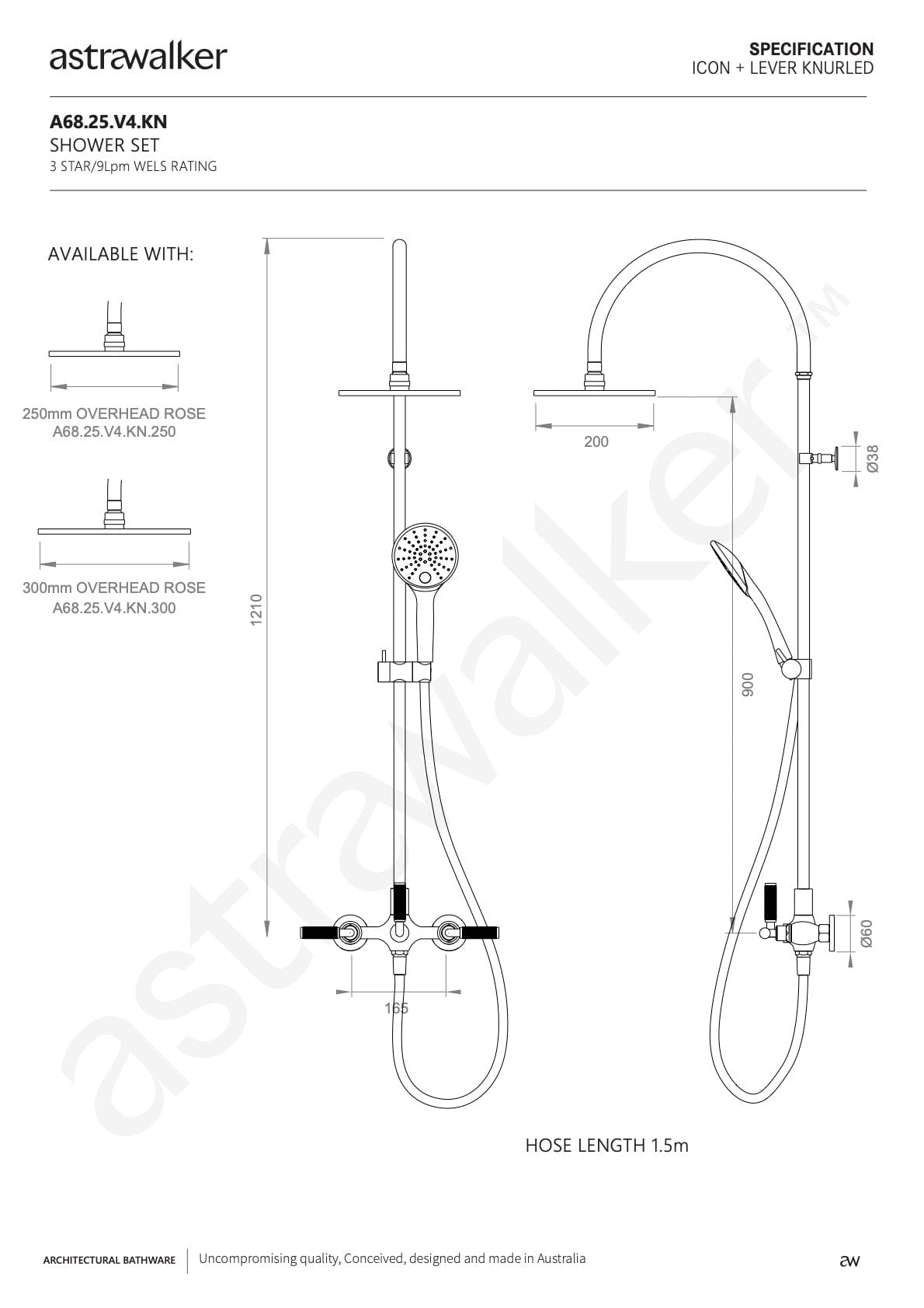 Astra Walker Showers Astra Walker Knurled Icon + Lever Exposed Shower Set with Taps, Diverter & Multi-Function Hand Shower