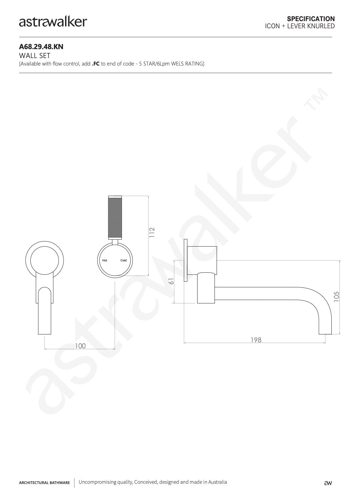 The Kitchen Hub Basin Taps Astra Walker Knurled Icon + Lever Wall Mixer Set with 200mm Underslung Swivel Spout