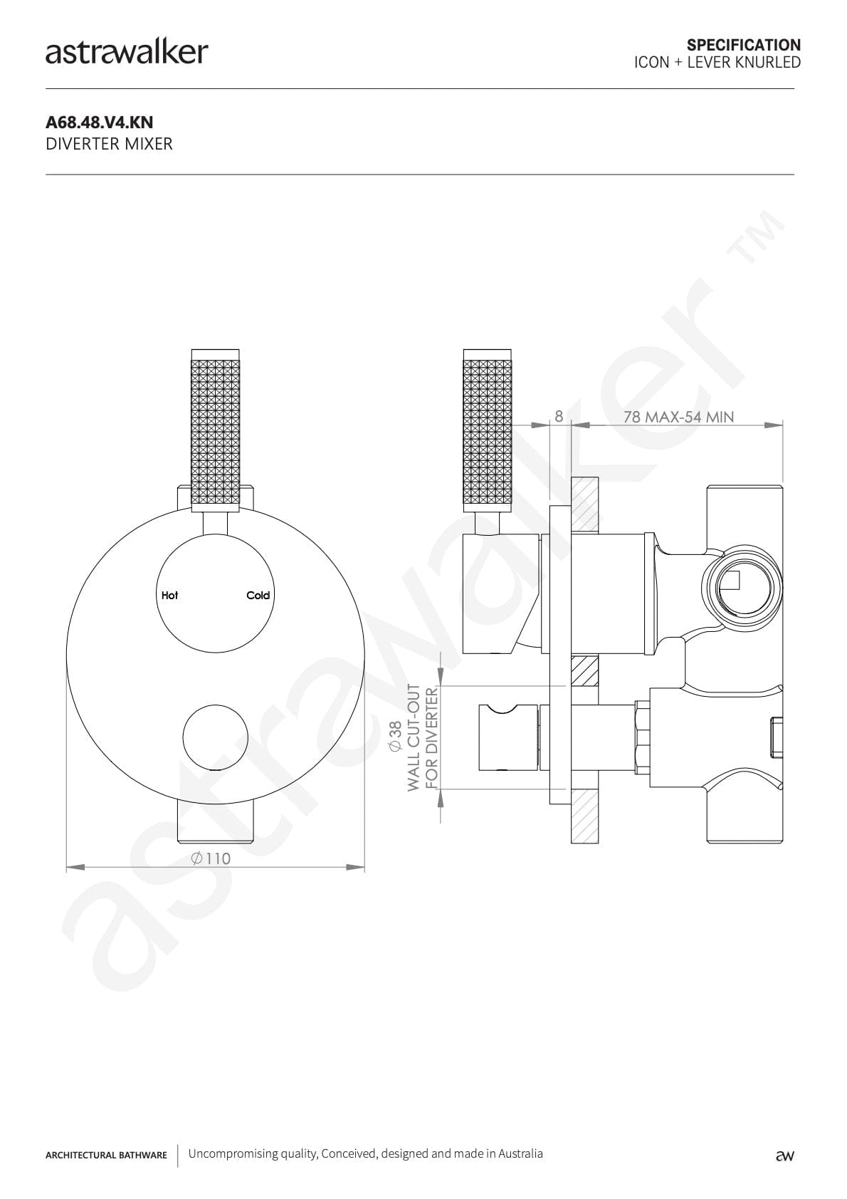 Astra Walker Diverter Astra Walker Knurled Icon + Lever Diverter Mixer