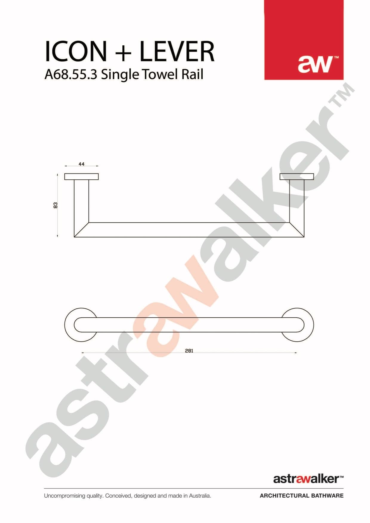 Astra Walker Bathroom Accessories Astra Walker Icon + Lever Towel Rail 300mm