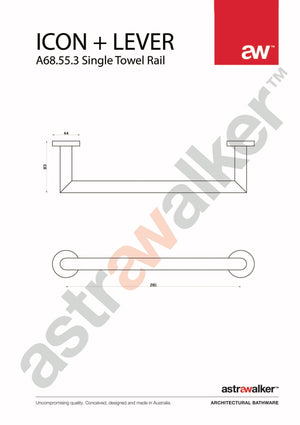 Astra Walker Bathroom Accessories Astra Walker Icon + Lever Towel Rail 300mm