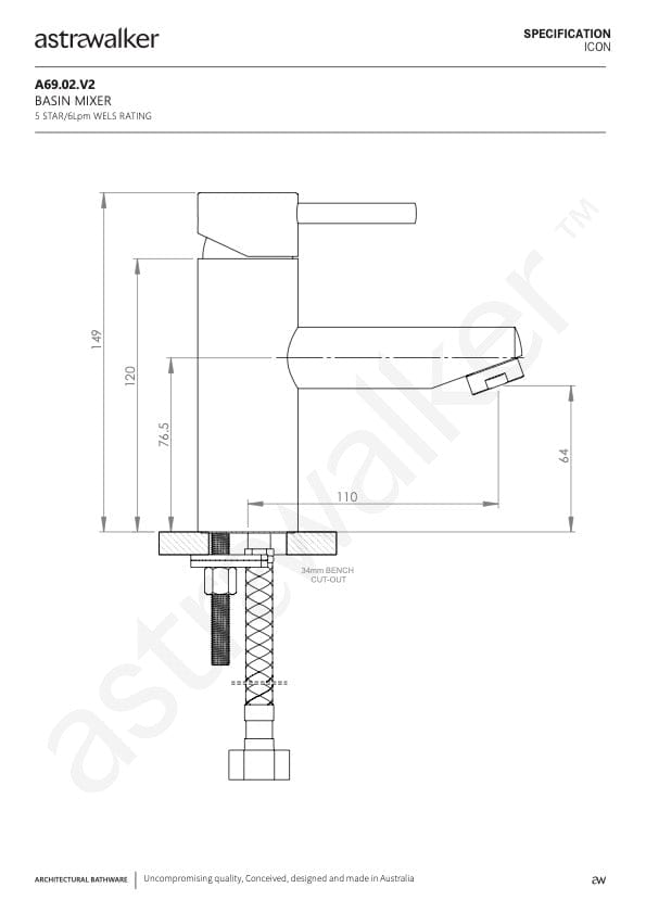 Astra Walker Basin Taps Astra Walker Icon Straight Basin Mixer | 316 Stainless Steel