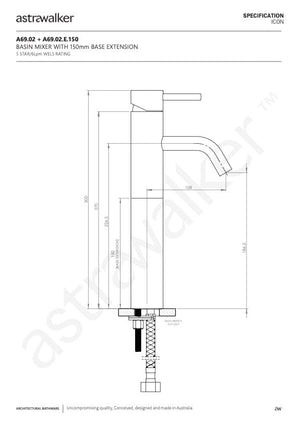 Astra Walker Basin Taps Astra Walker Icon Curved Basin Mixer with 150mm Extension