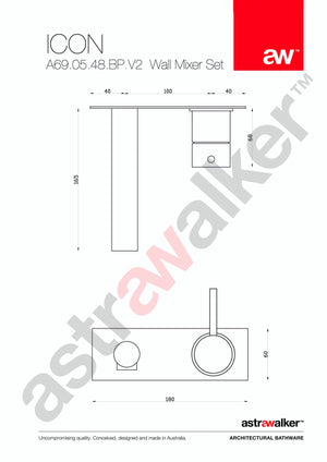 Astra Walker Basin Taps Astra Walker Icon Wall Mixer Set on Backplate with 165mm Straight Spout