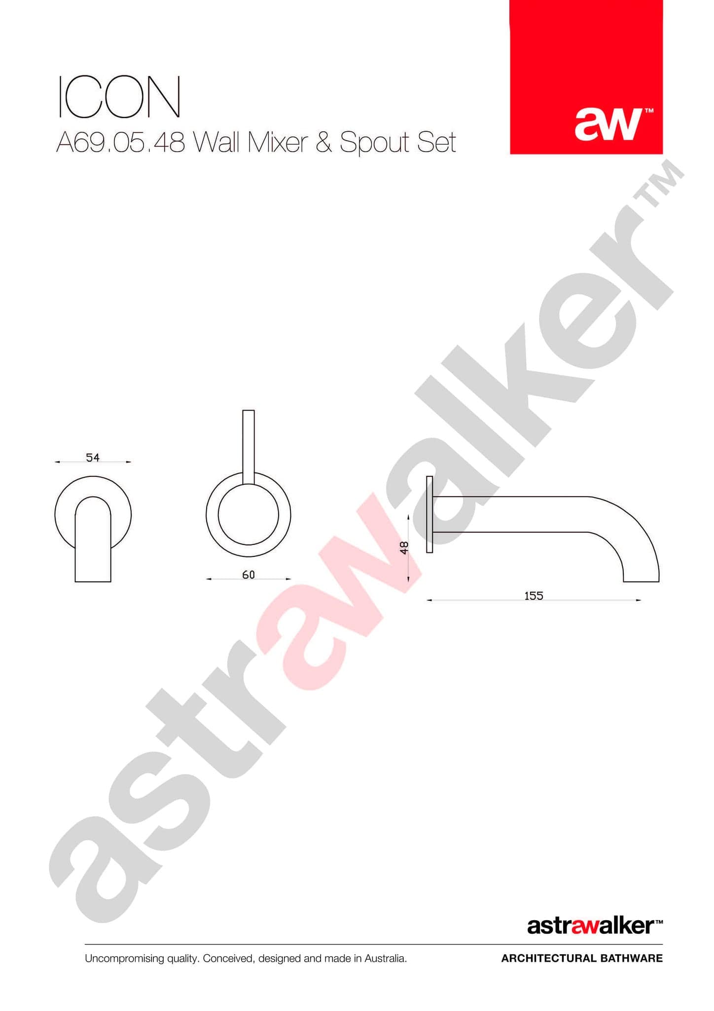 Astra Walker Basin Taps Astra Walker Icon Wall Mixer Set with 155mm Curved Spout | 316 Stainless Steel