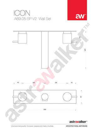 Astra Walker Basin Taps Astra Walker Icon Wall Set on Backplate with 165mm Straight Spout